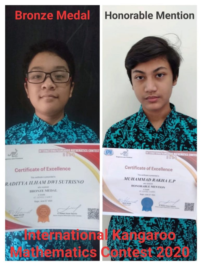 Peraih Bronze Medal dan Honourable mention dalam International Kangaroo Mathematics Contest 2020. (ist)