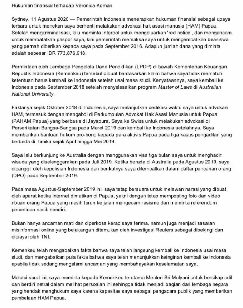 Unggahan Vero dalam Bahasa Indonesia.