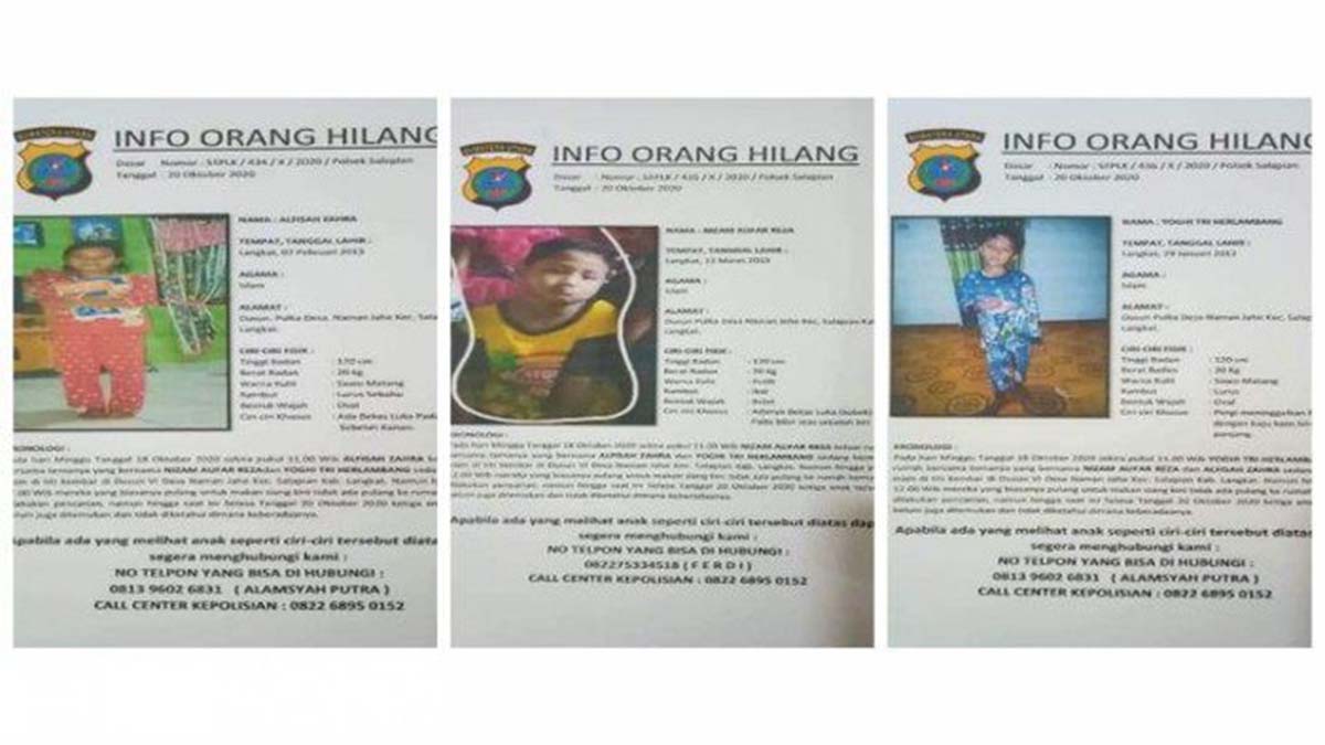 Bocah hilang misterius - Hilang Misterius 11 Hari, 3 Bocah di Langkat Belum Ditemukan