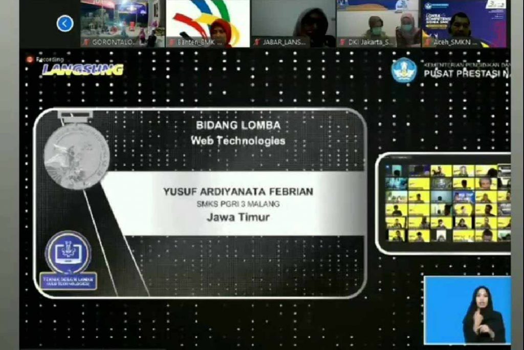 Pengumuman nama Yusuf Ardiyanata Febrian, sebagai juara lomba bidang Web Design Technology. (ist)