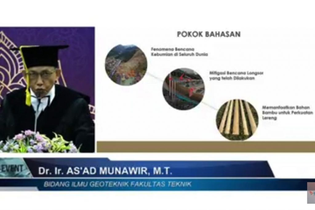 Prof Dr Ir As’ad Munawir MT, menyampaikan pidato pengukuhan. (rhd) - UB Kukuhkan Profesor Bidang Ilmu Organisasi SDM dan Ilmu Geoteknik