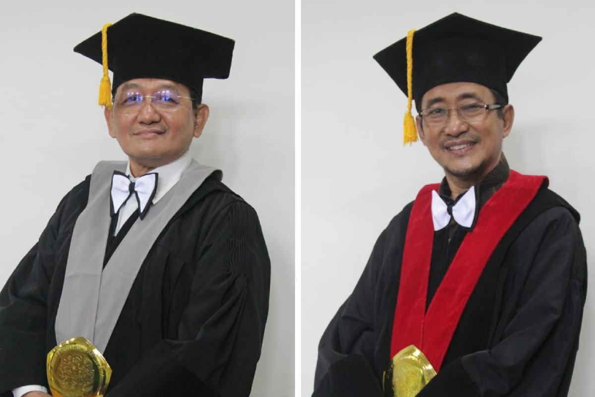 Prof Dr Drs Luqman Hakim, MSc, dan Prof Dr Rachmad Safaat, SH, MSi. (ist) - Pamungkas Tahun, UB Kukuhkan Profesor dari FIA dan FH
