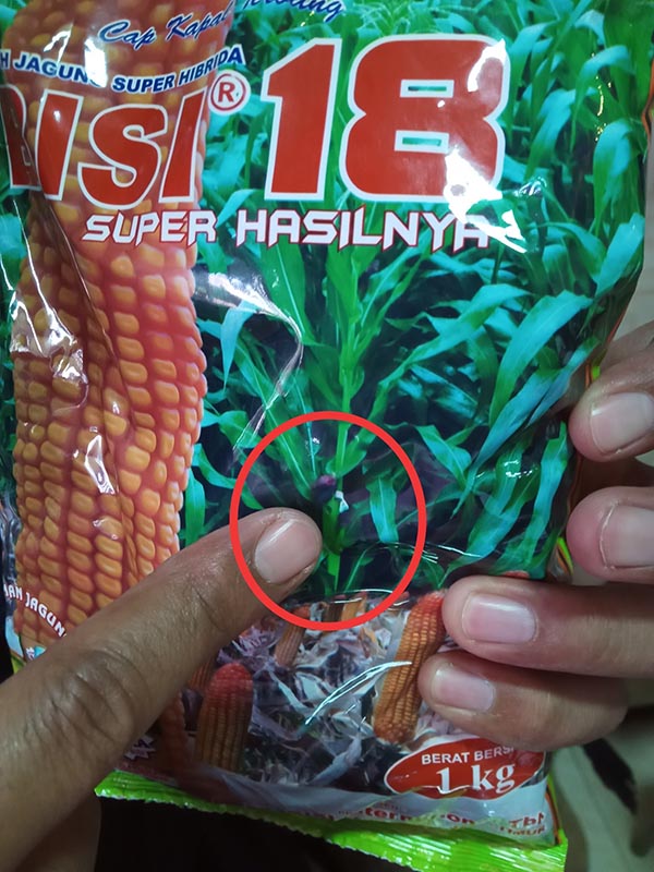 Tanda merah Bisi-18 yang palsu - Pemalsu Benih Jagung Bisi-18 Tertangkap Petugas