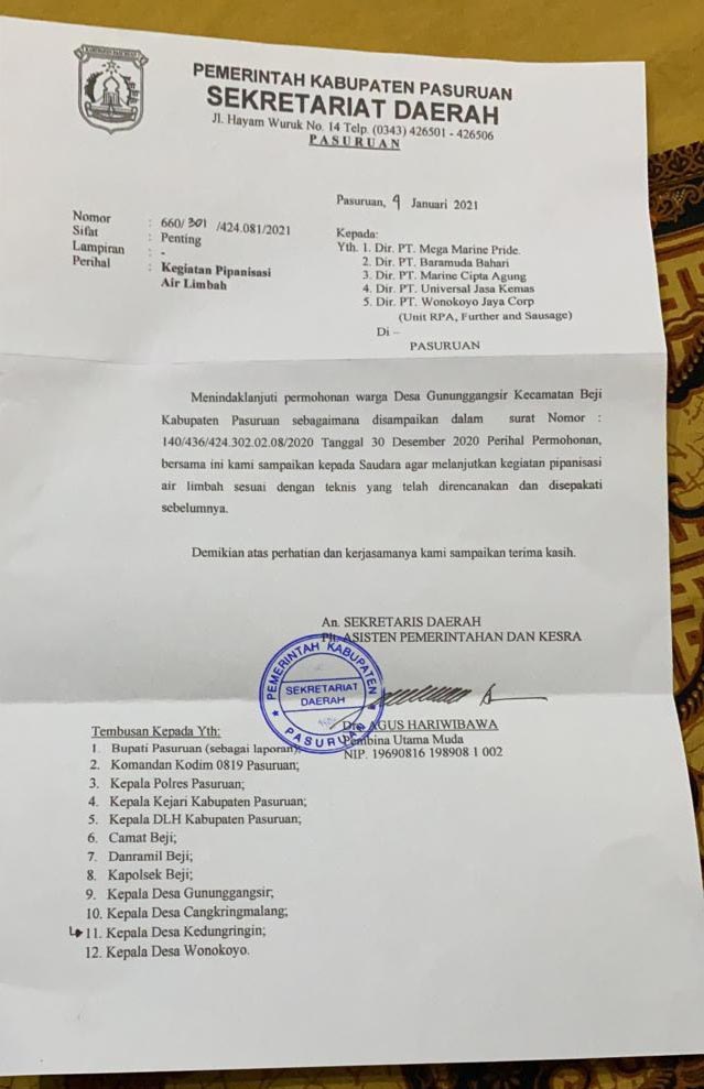 Surat Edaran Plt Asisten 1 Pemkab Pasuruan - SE Plt Asisten 1 Pemkab Pasuruan Bikin Resah Warga Beji