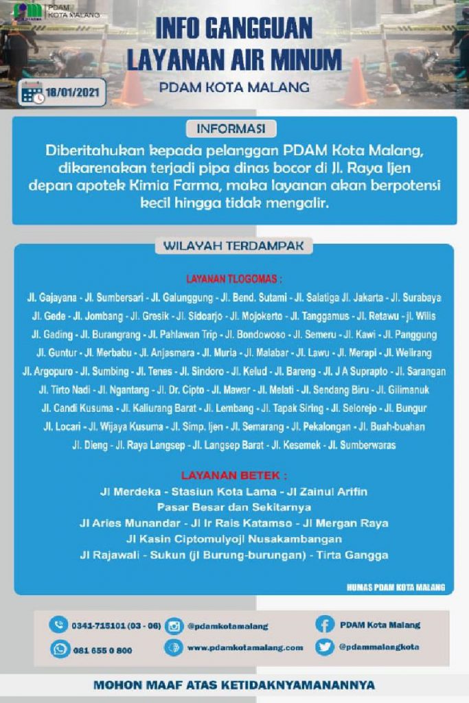 Wilayah terdampak matinya air PDAM. (ist) - Pipa Pecah, PDAM: Minta Maaf Atas Matinya Air
