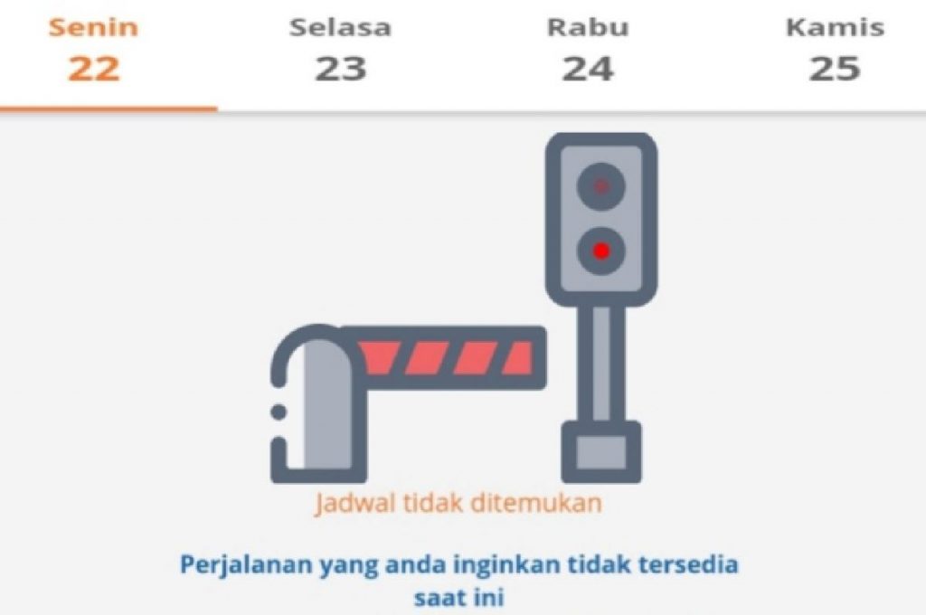 Jadwal KA di aplikasi KAI Access tidak keluar tujuan Jakarta. (ist) - Terdampak Banjir, Jadwal KA Malang ke Jakarta Dibatalkan