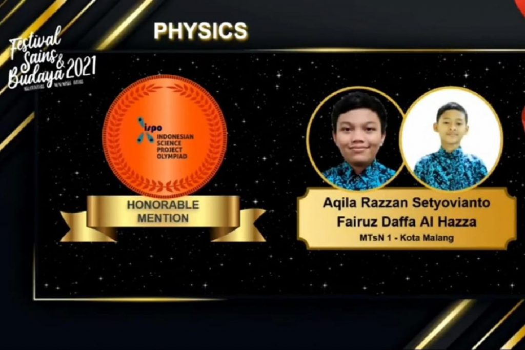 Peraih honorable mention di bidang fisika. (ist) - Siswa MTsN 1 Kota Malang Raih Dua Medali ISPO 2021