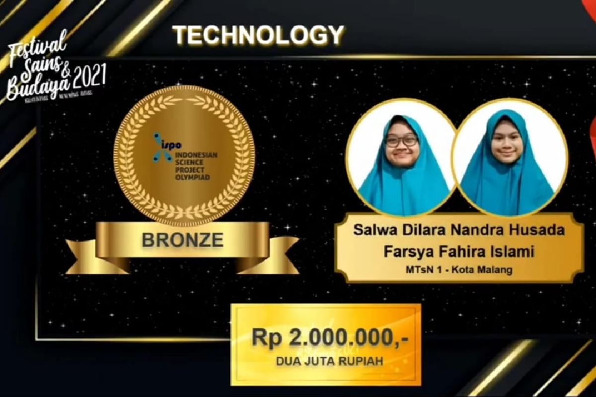 Peraih medali perunggu di kategori teknologi. (ist) - Siswa MTsN 1 Kota Malang Raih Dua Medali ISPO 2021