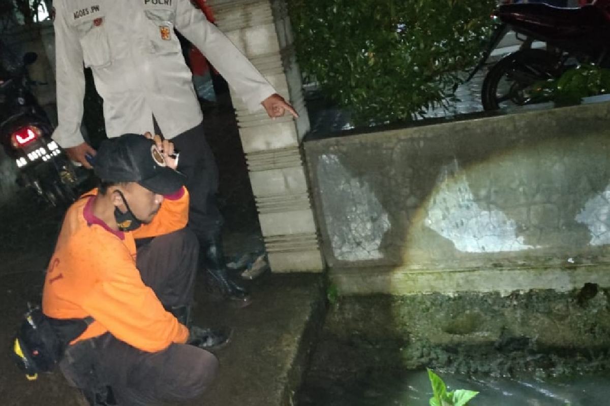 Petugas menyisir di sekitar lokasi saluran irigasi. (fjr) - Lepas Pengawasan, Balita di Blitar Terseret Arus Parit