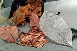 Hasil electroforming, daun logam terlihat artistik dan vintage dengan teknik pelogaman. (ws1) - Electroforming Ubah Daun Jadi Logam Bernilai Jual Tinggi