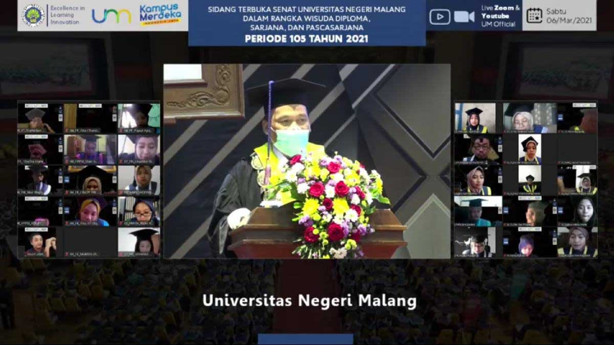 Rektor UM, Prof Dr H AH Rofi'uddin, MPd, menyampaikan sambutan. (ist) - Akhir Pandemi Tak Pasti, UM Gelar Wisuda ke-105 secara Virtual