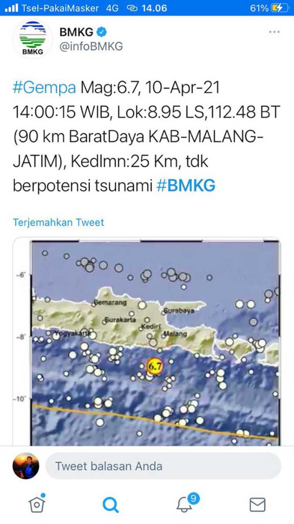 Pernyataan sementara BMKG. (ist) - Gempa di Malang, 6,7 Skala Richter Tidak Berpotensi Tsunami