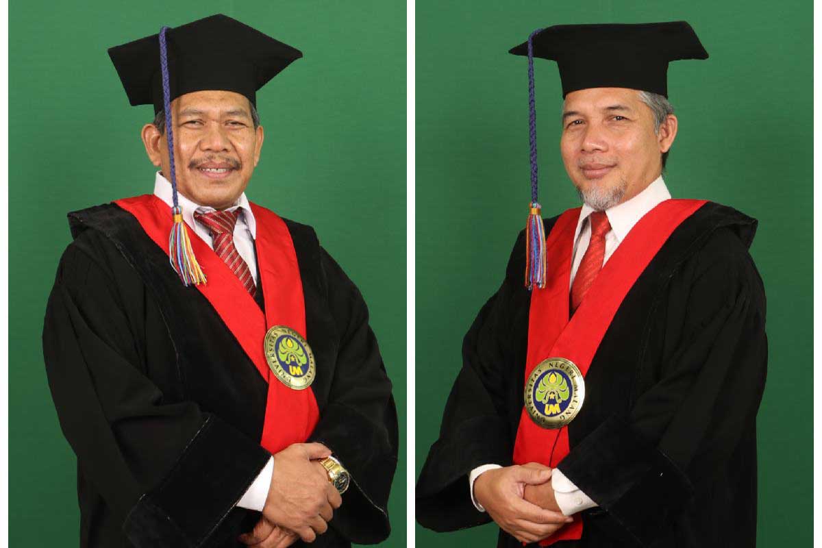 Prof Alfian Mizar dan Prof Heru Suryanto. (rhd) - Genjot Gubes, UM Kukuhkan Prof Alfian Mizar dan Prof Heru Suryanto