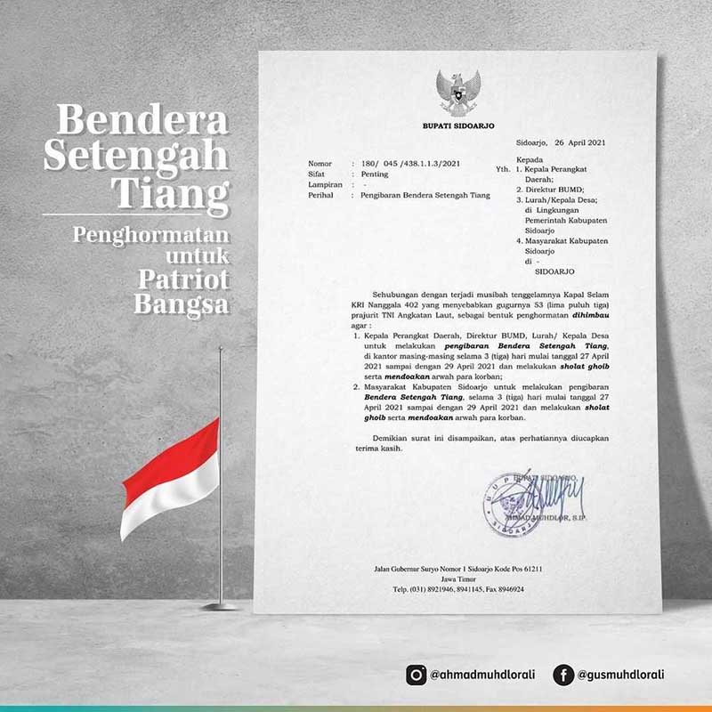 SE Bupati Soal Pengibaran Bendera Setengah Tiang - Bupati Instruksikan Kibarkan Bendera Setengah Tiang dan Salat Gaib