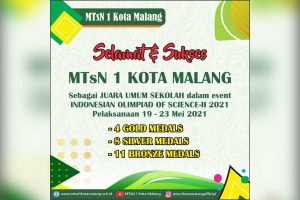 Borong 23 medali dalam ajang Indonesian Olympiad of Science-II 2021. (ist) - MTsN 1 Kota Malang Catat 300 Lebih Prestasi Sementara Jelang Akhir TP 2020/2021 - Catat 548 Prestasi Individu