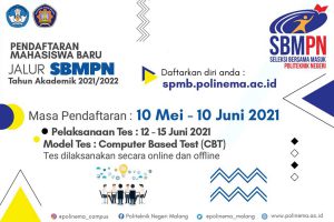 Polinema buka jalur SBMPN 2021. (ist) - Menghitung Hari, Pendaftaran Jalur SBMPN Polinema Hingga 10 Juni - Pendaftaran program Kelas Internasional dan Double Degree hingga 17 Juni