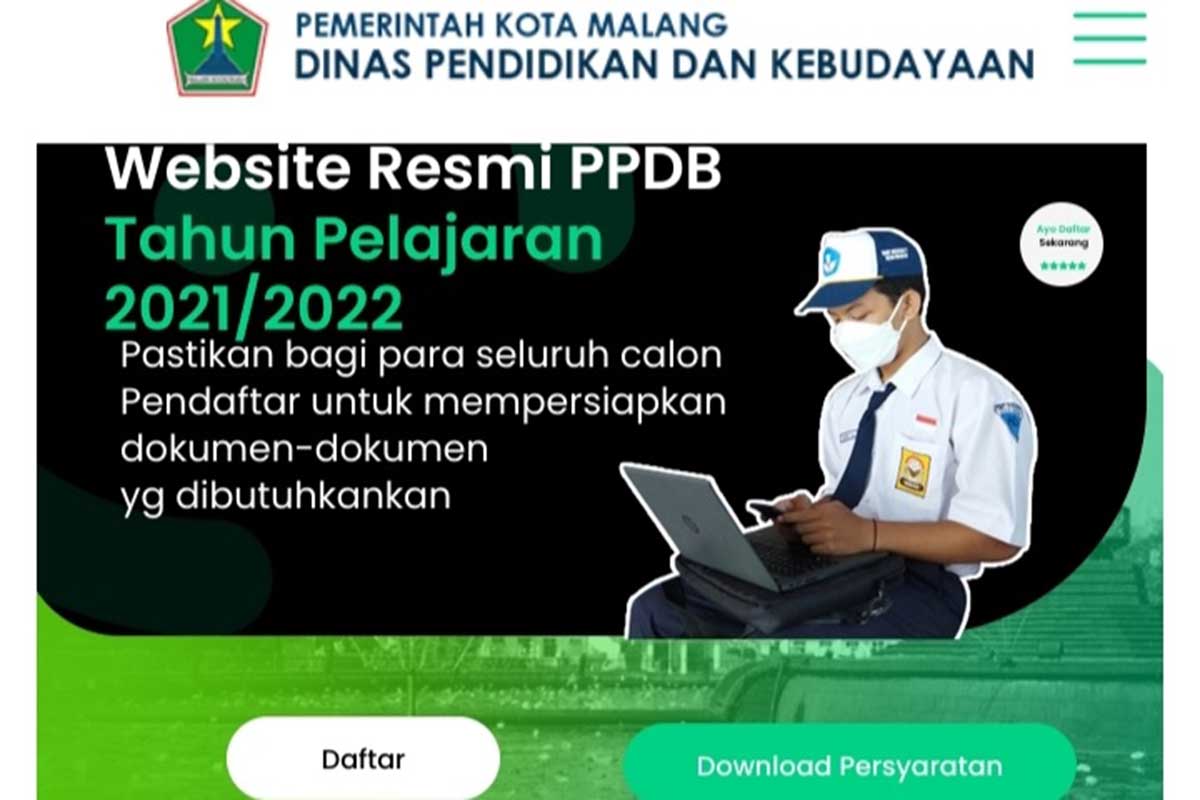 Web PPDB Kota Malang. (jaz) - PPDB Kota Malang Online 24 Jam Antisipasi Ngadat