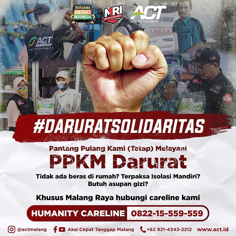 #DaruratSolidaritas, ACT Malang mengajak bergotong royong saling membantu dan mendukung satu sama lain. (ist) - ACT Malang Layani Sembako Gratis Bantu Warga Isoman