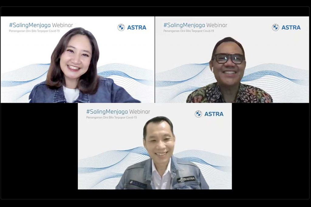 Pemateri, CEO BMW Astra, dan moderator. (ist) - Tiga Langkah Pencegahan dan Penanganan Dini Terpapar Covid-19 - Bentuk tanggung jawab BMW Astra dalam perang melawan covid-19