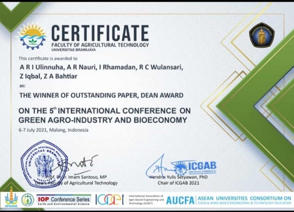Penghargaan Outstanding Paper pada Konferensi Internasional dari ICGAB. (ist) - Mahasiwa UB Ciptakan CREATOR, Cangkir Pendeteksi Kualitas Biji Kopi