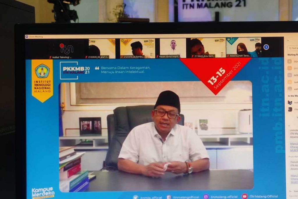 Sambutan Wali Kota Malang Sutiaji. (rhd) - 936 Maba ITN Malang Ikuti PKKMB Daring