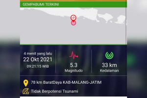 Gempa berpusat jauh di barat daya Kabupaten Malang. (ist) - Gempa Malang Tak Berpotensi Tsunami, BMKG: Tetap Wapada