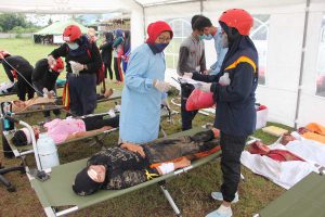 Pelaksanaan simulasi tanggap darurat tuntas di Lapangan Kawasan Wisata Watu Jubang, Desa Lampeji, Kecamatan Mumbulsari. (ist) - PMI Jember Gelar Simulasi Tanggap Darurat Tuntas di Kawasan Wisata Watu Jubang