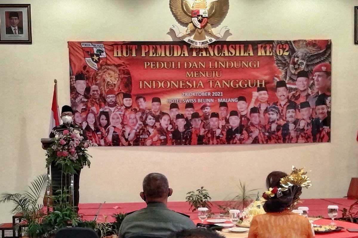 Walikota Malang, Drs H Sutiaji menjelaskan terkait Hari Sumpah Pemuda di acara Pemuda Pancasila. (jaz) - Begini Kiprah Pemuda Peringati Hari Sumpah Pemuda