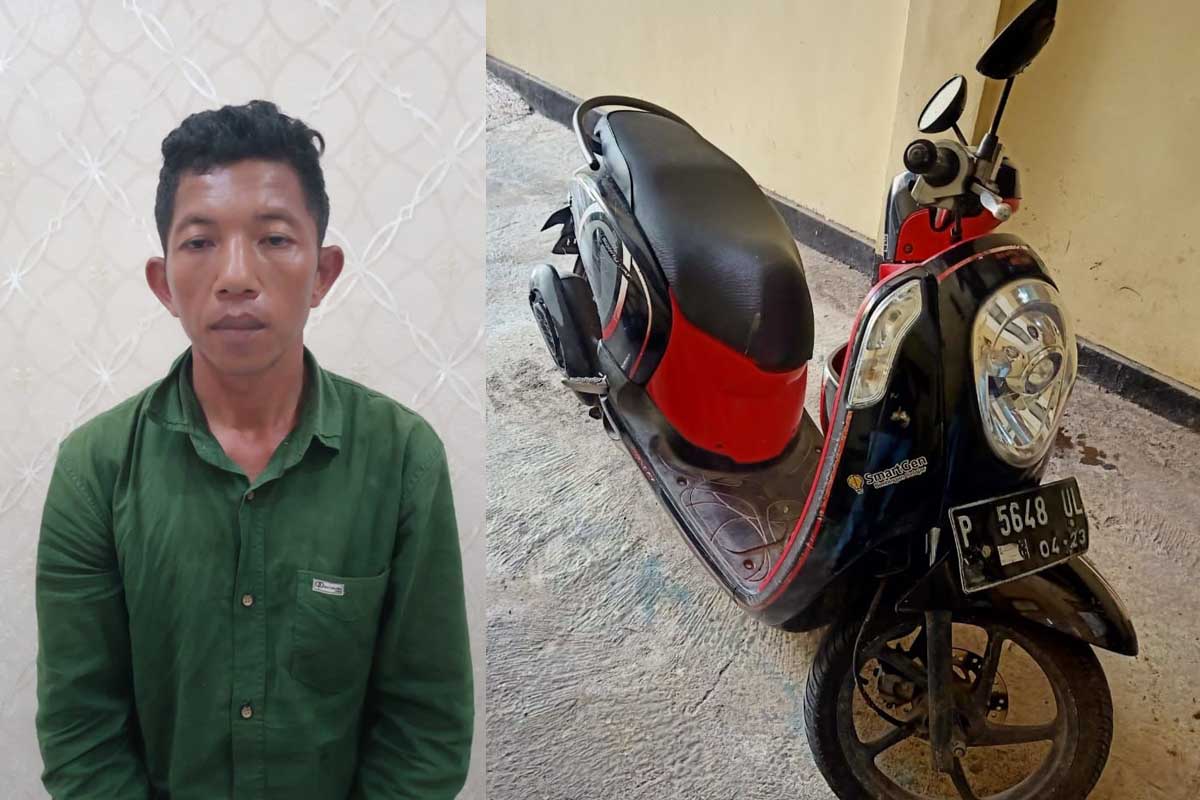 Tersangka Dani Fatra berikut barang buktinya. (Ist) - Tidak Terima Di Usir Dari Rumah, Suami Curi Sepeda Motor Istri Siri