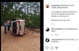 Unggahan kecelakaan rombongan ustaz Mirza. (ist) - Rombongan Ustaz Mirza Alami Kecelakaan Hingga Mobil Terbalik