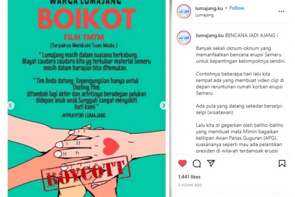 Pemboikotan sinetron TMTM. (ist) - Warga Emosi Lokasi Bencana Gunung Semeru Jadi Tempat Syuting Sinetron