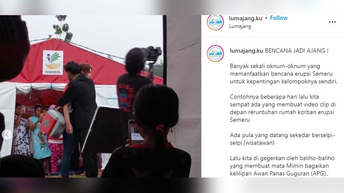 Syuting sinetron TMTM di pengungsian semeru. (ist) - Warga Emosi Lokasi Bencana Gunung Semeru Jadi Tempat Syuting Sinetron
