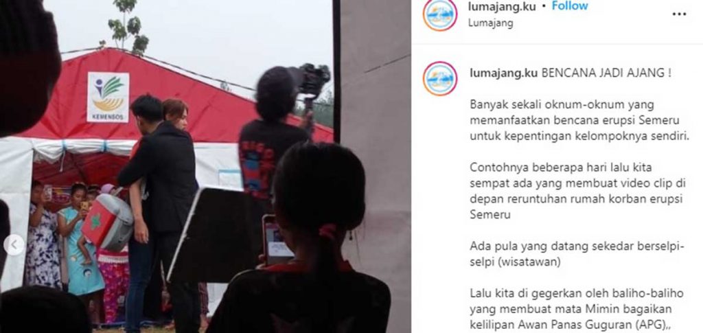 Syuting sinetron di lokasi pengungsian Gunung Semeru. (ist) -