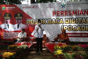 Walikota Malang menyampaikan apresiasi kepada pihak atas Pocadi dan Armada Perpustakaan Keliling. (ist) - Walikota Resmikan Pojok Baca Digital Taman Trunojoyo dan Armada Perpustakaan Keliling