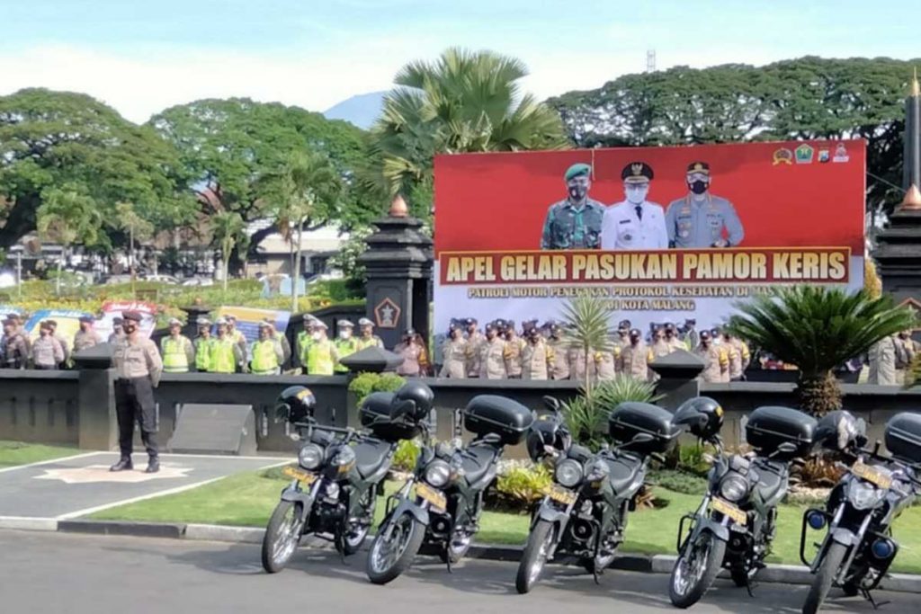 Beberapa sepeda motor yang akan dipakai untuk berkeliling menegakkan prokes. (ist) - Respon Peningkatan Covid-19, Forkopimda-Pemkot Malang Komitmen Tegakkan Prokes Lewat 'Pamor Keris'