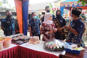 Bupati Blitar Rini Syarifah meninjau produk Desa Plumbangan dan Desa Resapombo di Kecamatan Doko, Kabupaten Blitar. (leh) - Bupati Blitar Rini Syarifah Geliatkan Wisata dan Produk UMKM Desa Melalui OVOP