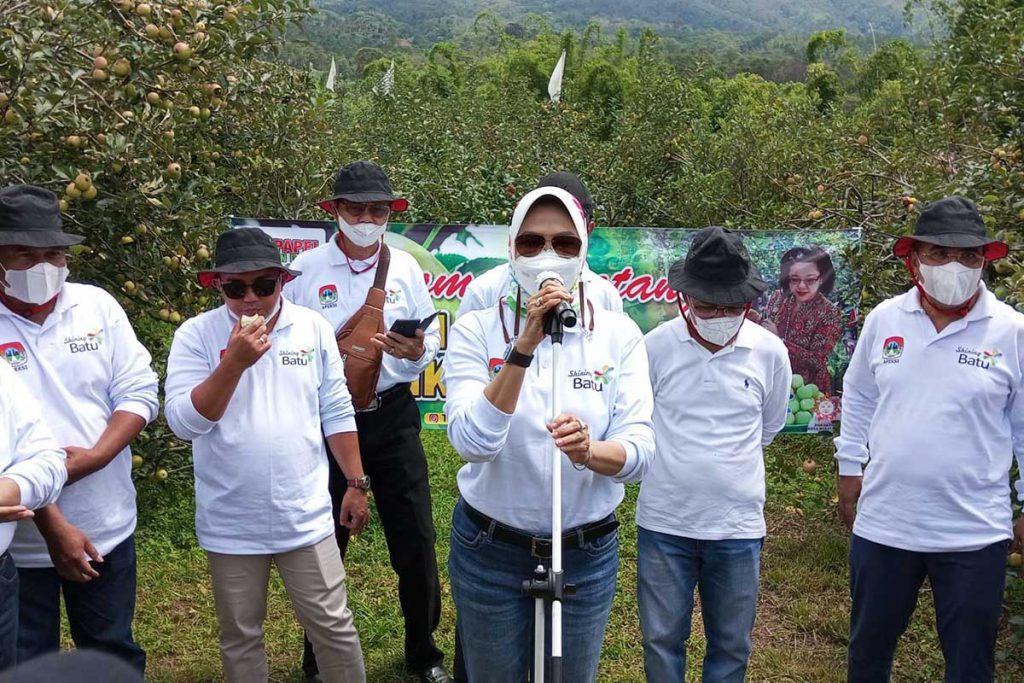 Dewanti Rumpoko preskon di Wisata Petik Apel. (ws3) - Rangkaian Kegiatan Dewan Pengurus Apeksi di Kota Batu Berlangsung Sukses