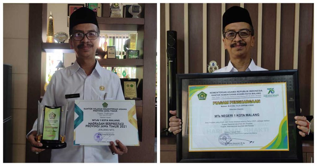 Penghargaan yang diterima MTsN 1 Kota Malang dari Kanwil Kemenag Jatim dan Kemenag Kota Malang. (rhd) - Kado HAB Kemenag ke-76, MTsN 1 Kota Malang Suguhkan 1.169 Prestasi Selama 2021