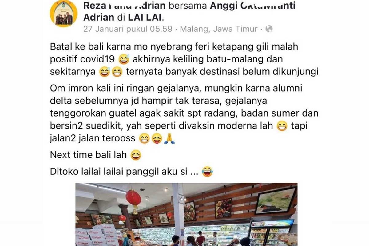 Tangkapan layar postingan pria positif covid-19 sedang berbelanja. (ist) - Viral Pria Positif Covid-19 Keliling Belanja, Begini Tanggapan Sutiaji