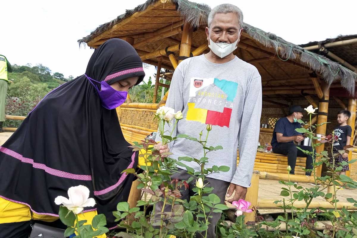 Wisata petik mawar Rose Asterina, pengunjung diajari memotong mawar yang benar. (ws3) - Wali Kota Batu Apresiasi Wisata Petik Mawar di Gunungsari