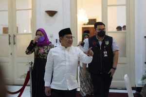 Cak Imin saat di Pendopo Kabupaten Kediri, Senin (7/3/2022). (Memo X/mid) - Muhaimin Iskandar Optimis Maju di Bursa Pilpres 2024 - Bermodalkan 10 Persen Suara PKB
