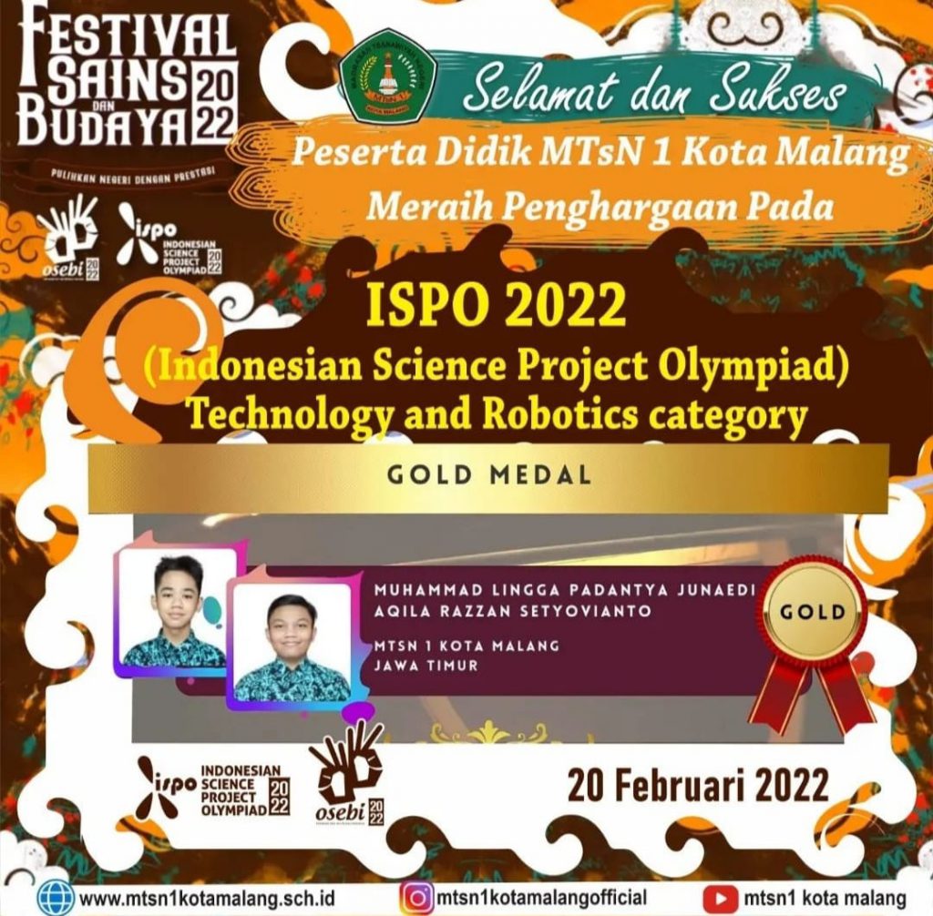 MTsN 1 Kota Malang meraih Gold Medal dalam ISPO 2022. (ist) - MTsN 1 Kota Malang Torehkan 1.238 Prestasi Sementara TA 2021/2022