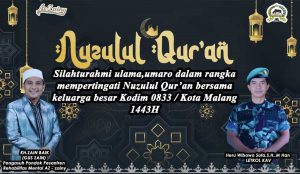 Kodim 0833 Kota Malang akan menggelar Nuzulul Qur'an 1443 H dan Silahturahmi Ulama dan Umaro. (ist) - Peringati Nuzulul Quran, Kodim 0833 Jalin Silahturahmi Ulama dan Umaro