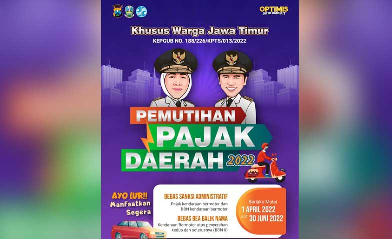 Pemutihan pajak kendaraan Jatim. (ist) - Pengumuman! Warga Jatim Dapat Pemutihan Pajak Kendaraan 2022