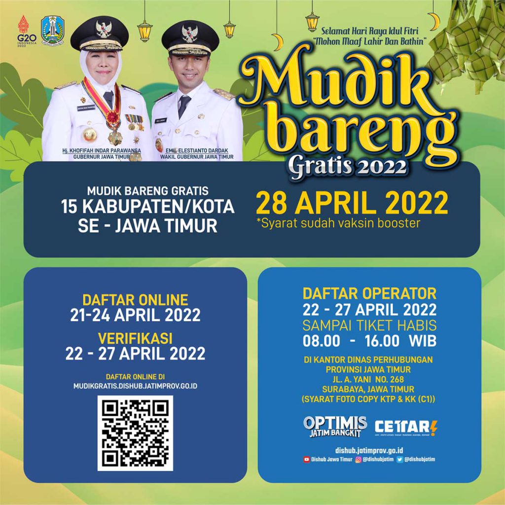 Poster Mudik Bareng Gratis 2022. (ist) - Buruan! Pemprov Jatim Gelar Mudik Gratis, Pendaftaran Hanya Dibuka 4 Hari