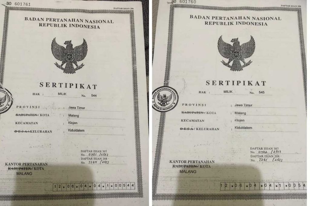 Bukti kepemilikan SHM nomor 544 dan 545. (ist) - Polemik Bella Vista, Enam Pemilik Akan Laporkan Terduga Penyerobot Lahan