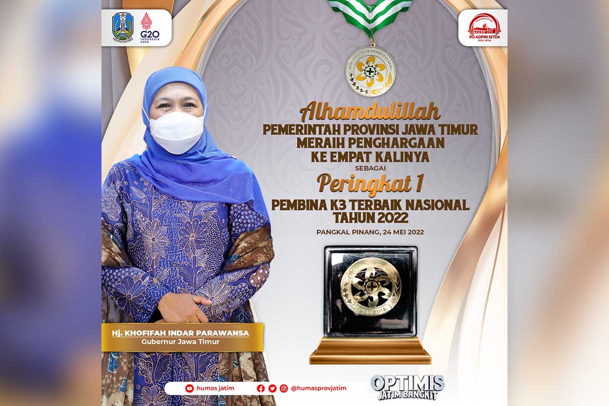 Keempat Kali, Pemprov Jatim Terbaik Nasional Pembina K3