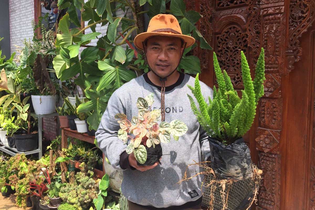 Petani bunga dengan beberapa koleksi miliknya. (dik) - Trend Pembeli Bunga di Batu Bergeser