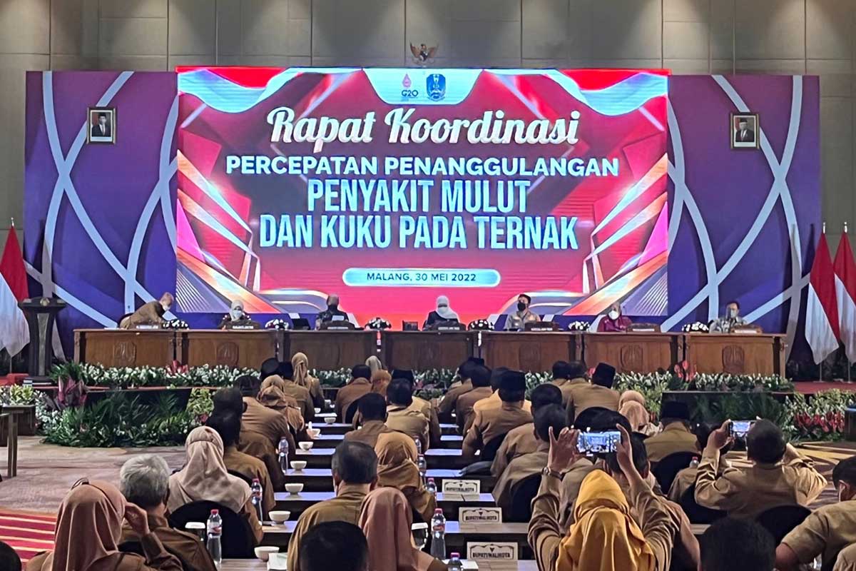 Rapat Koordinasi Penanggulangan PMK di Jawa Timur yang diikuti oleh jajaran Forkopimda se-Jatim. (ws5) - Pimpin Rakor Forkopimda Jatim, Khofifah: Percepat Penanggulangan PMK