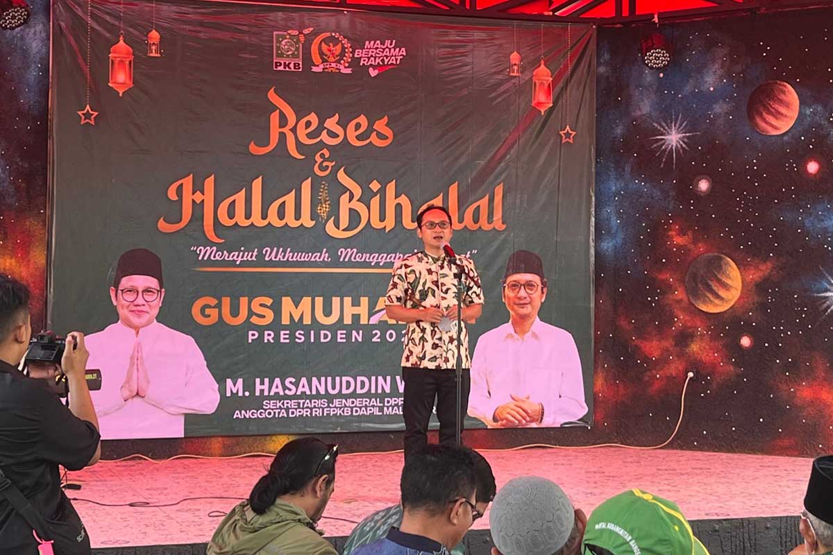 Sekjend PKB, Hasanuddin Wahid ketika memberikan sambutan dalam Halal Bihalal Cak Udin. (ws5) - Halal Bihalal Bersama Cak Udin, Panaskan Mesin Pemilu 2024